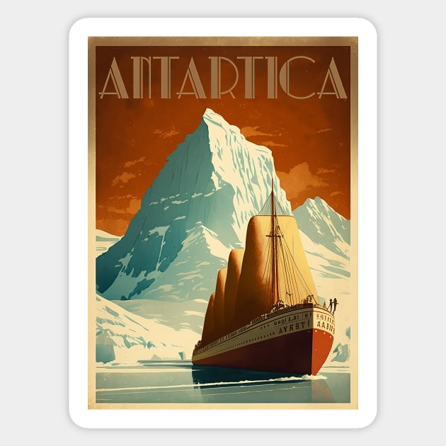 Antarctic Voyage Vintage Travel Art Poster Sticker by OldTravelArt